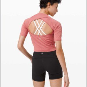 lululemon Swiftly Train Open back Crop Short Sleeve Cherry Tint | 2